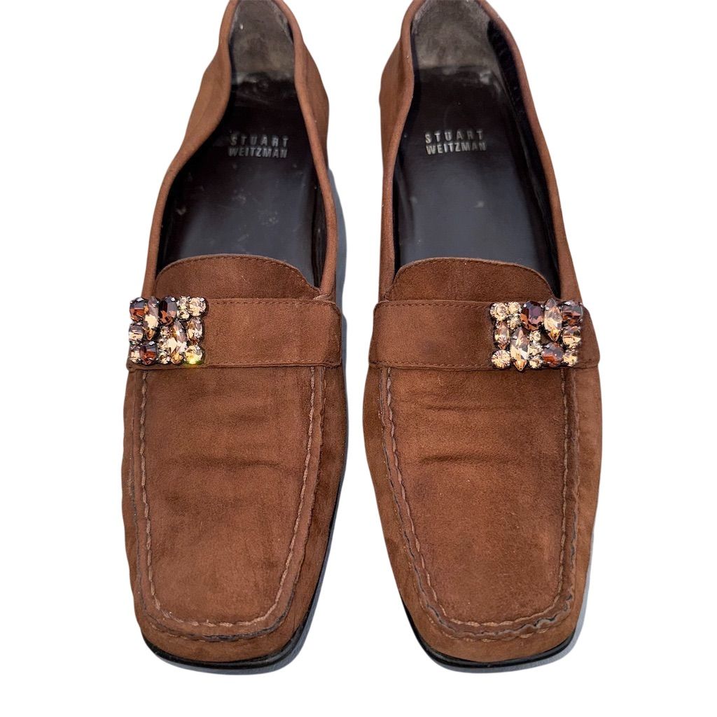 Stuart Weitzman Women's Brown Suede Rhinestone Loafers Size 8.5 N